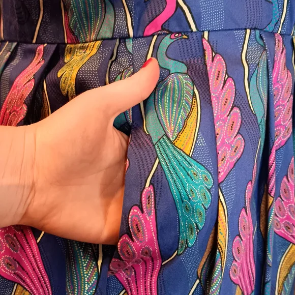 Modcloth "Bijou Joys" Peacock Print Sleeveless Fit And Flare Midi Dress Pockets - Picture 8 of 12